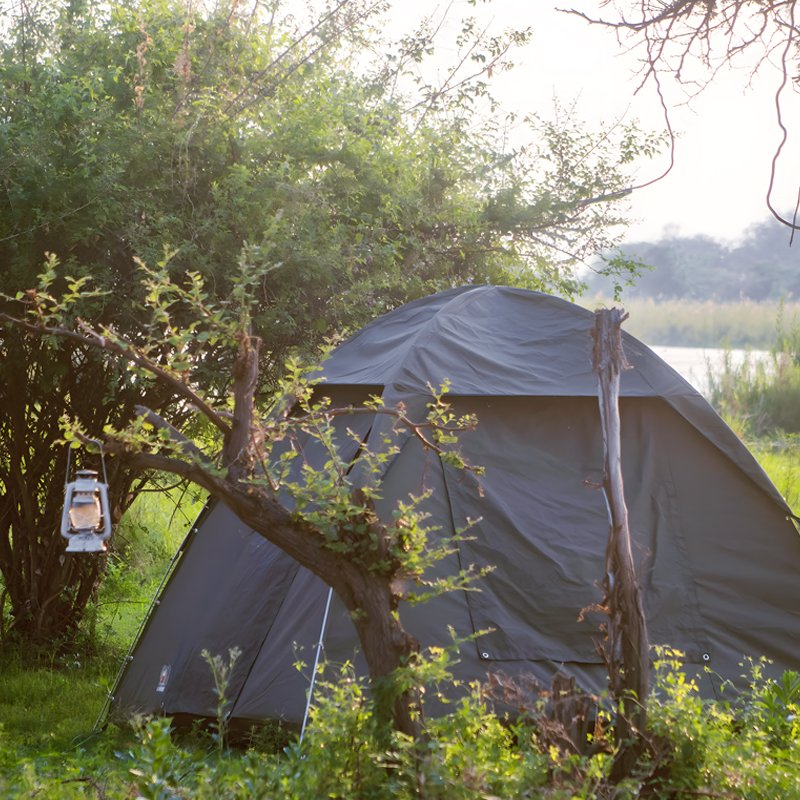 Mounted Tent and Lamp